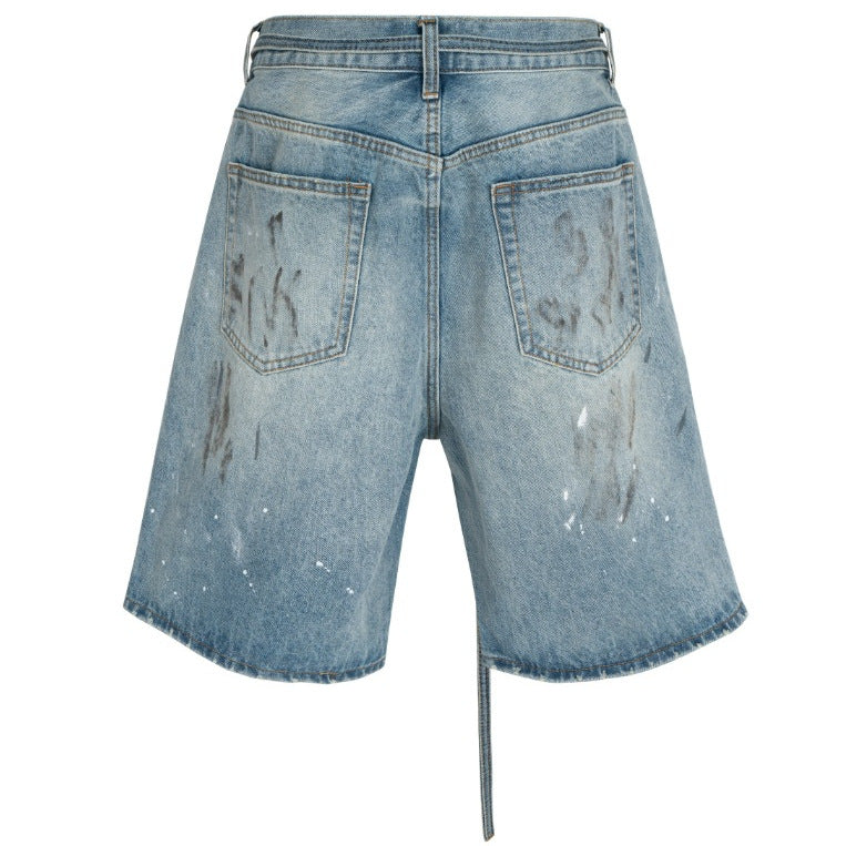 Befleckte Denim kurze Hose