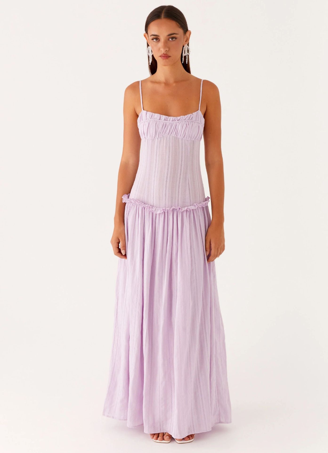 Langes Rüschenmuster Sommer Kleid