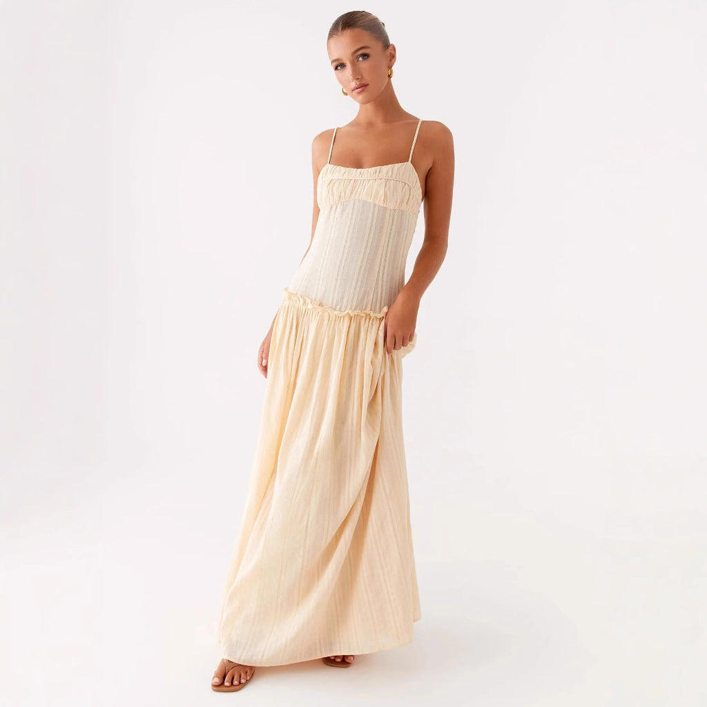 Langes Rüschenmuster Sommer Kleid