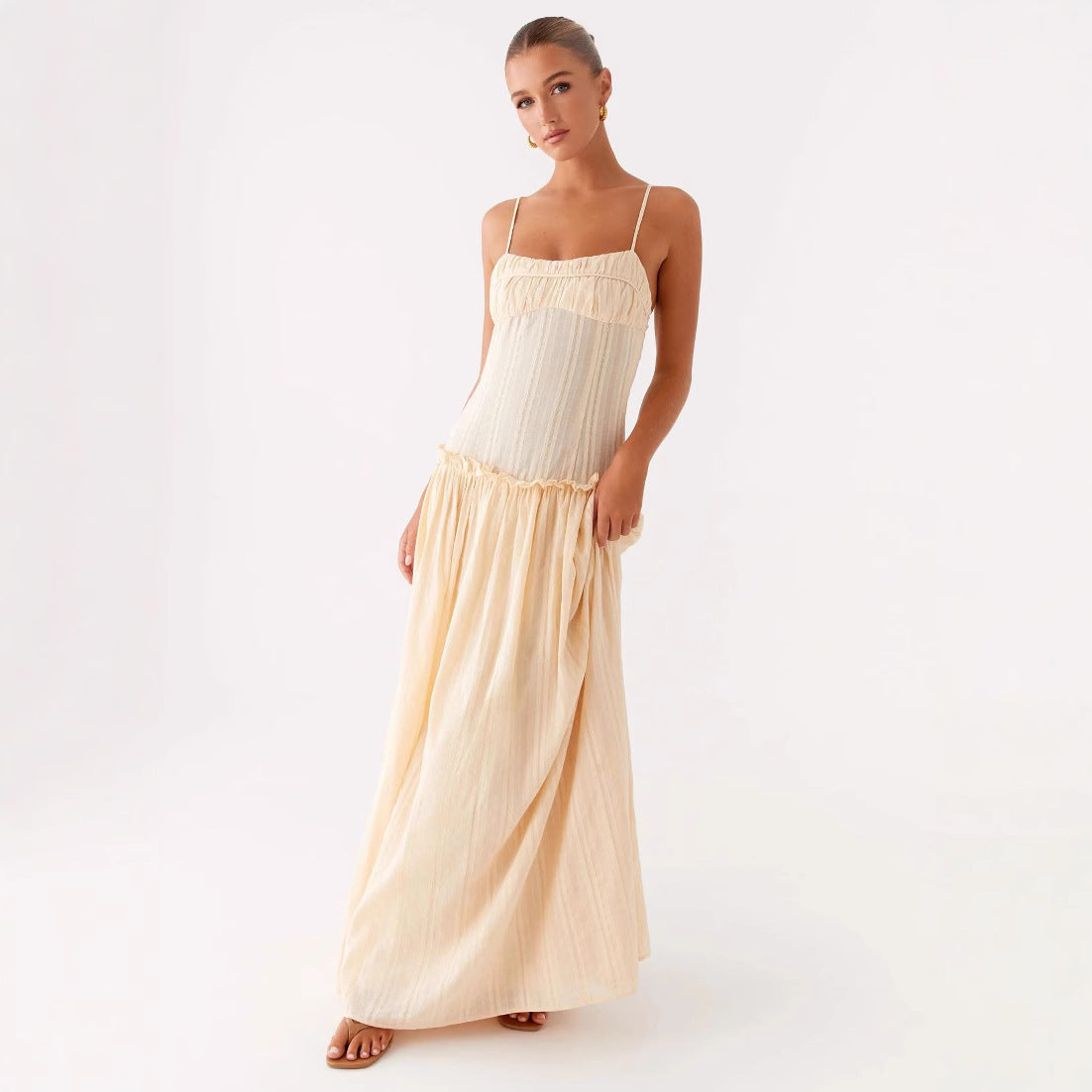 Langes Rüschenmuster Sommer Kleid