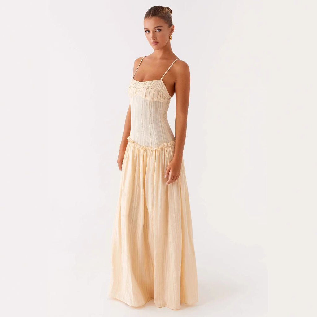 Langes Rüschenmuster Sommer Kleid
