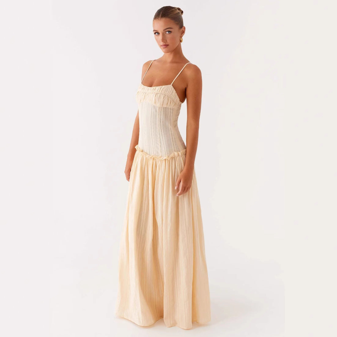 Langes Rüschenmuster Sommer Kleid