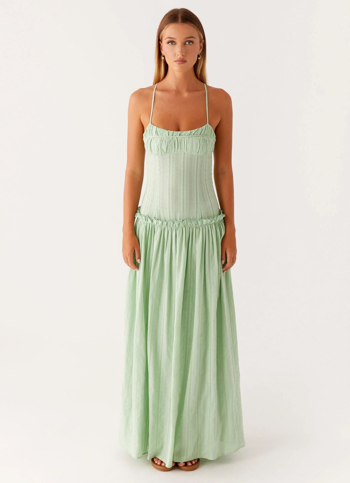 Langes Rüschenmuster Sommer Kleid