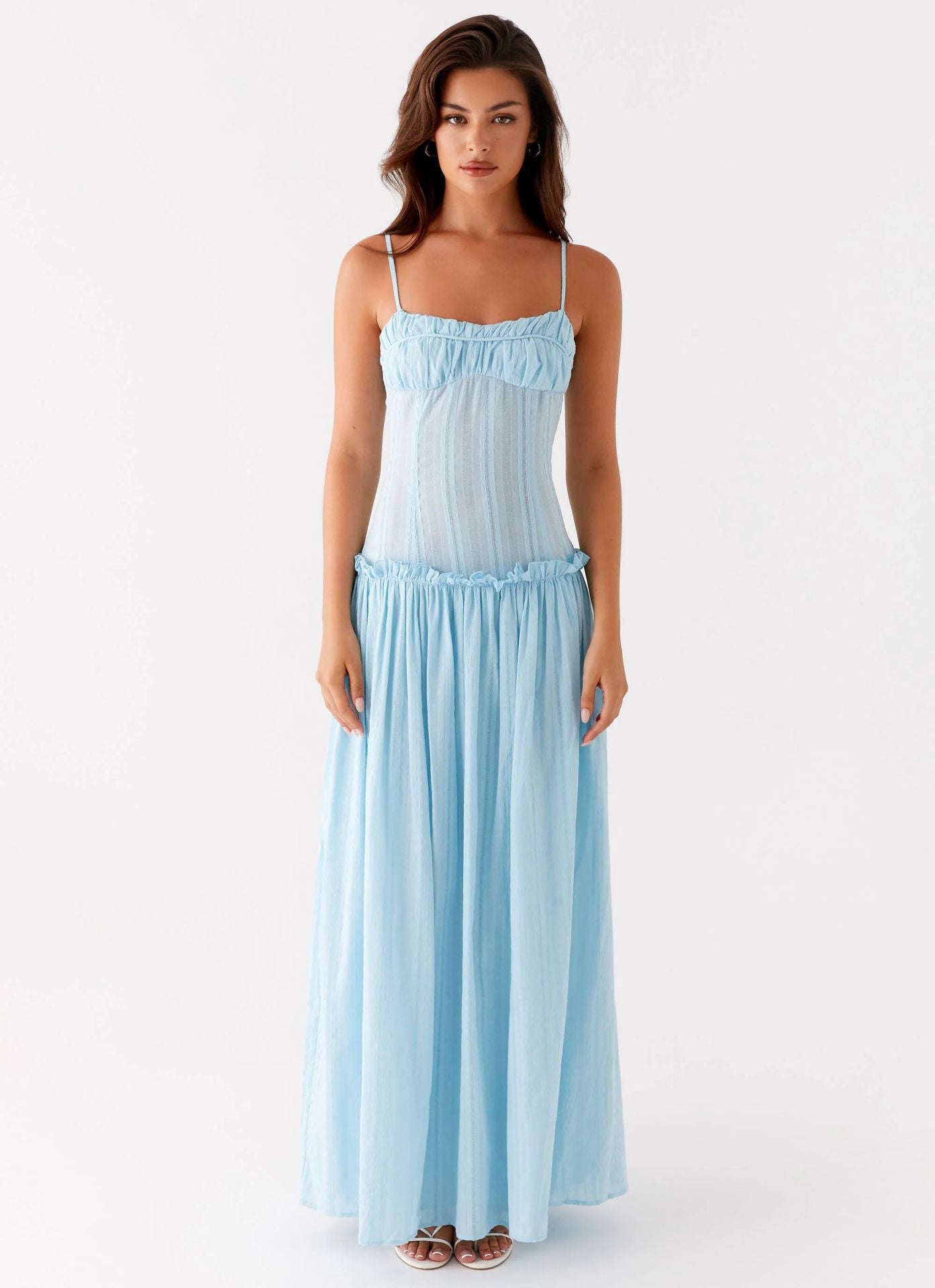 Langes Rüschenmuster Sommer Kleid