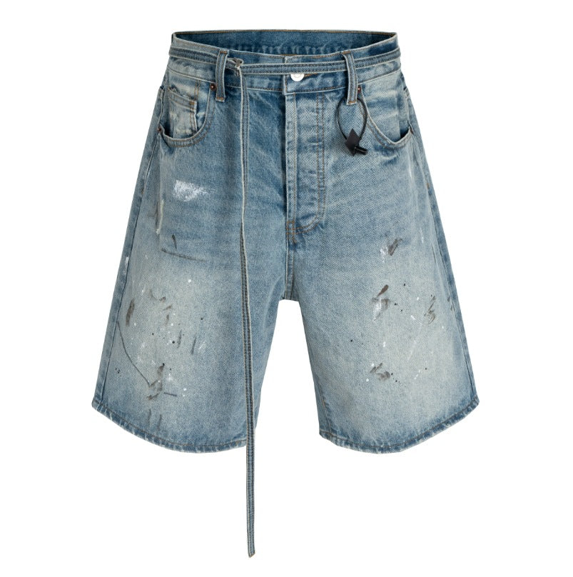 Befleckte Denim kurze Hose
